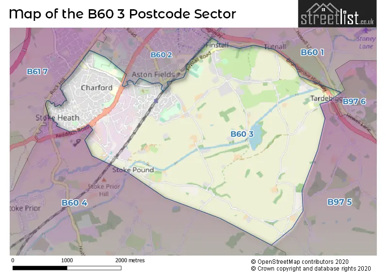 Map of the B60 3 and surrounding postcode sector