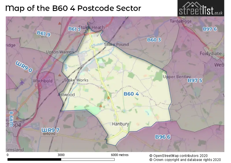 Map of the B60 4 and surrounding postcode sector