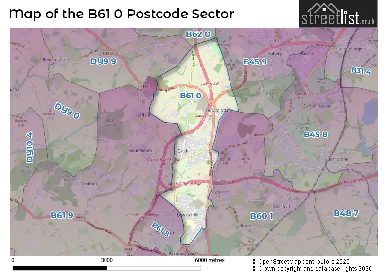 Map of the B61 0 and surrounding postcode sector