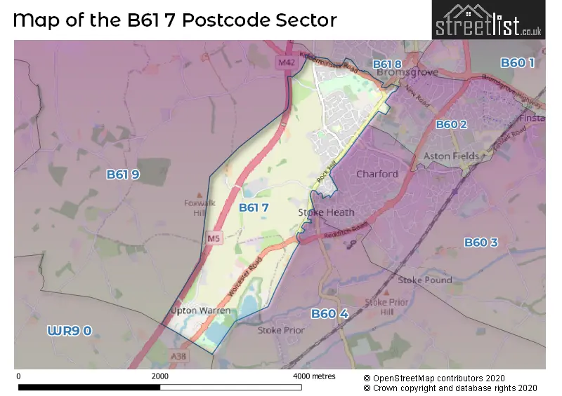 Map of the B61 7 and surrounding postcode sector