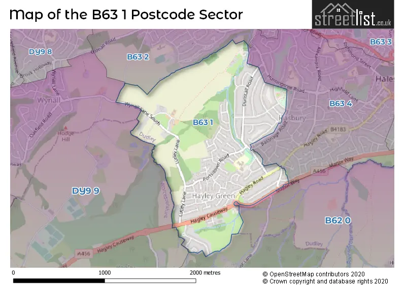 Map of the B63 1 and surrounding postcode sector