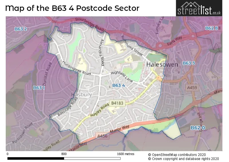 Map of the B63 4 and surrounding postcode sector