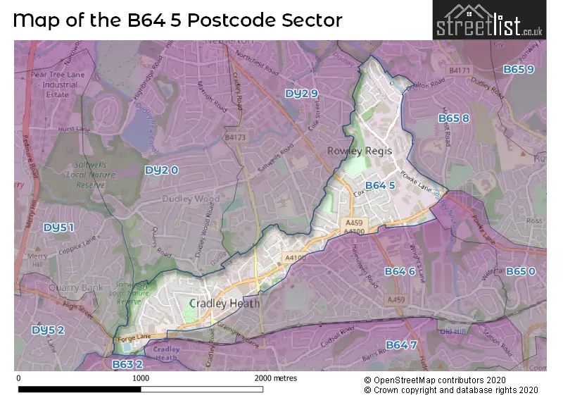 Map of the B64 5 and surrounding postcode sector