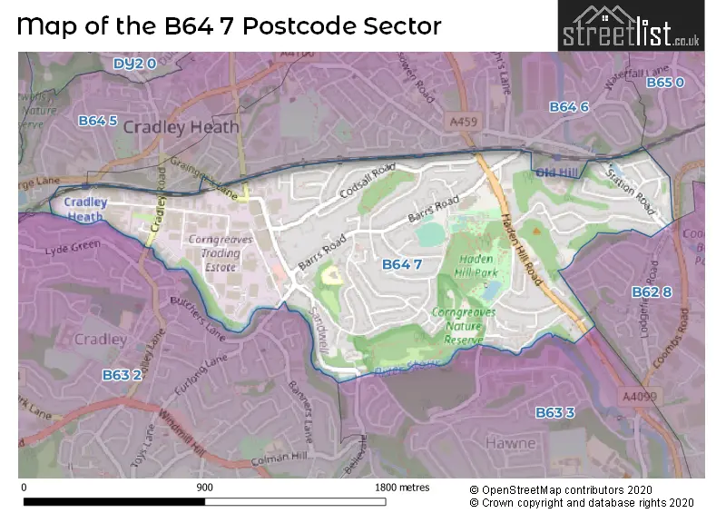 Map of the B64 7 and surrounding postcode sector