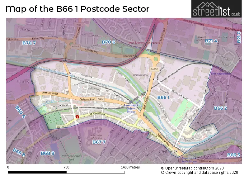 Map of the B66 1 and surrounding postcode sector
