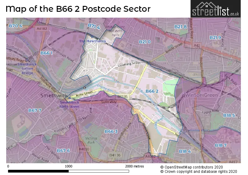 Map of the B66 2 and surrounding postcode sector