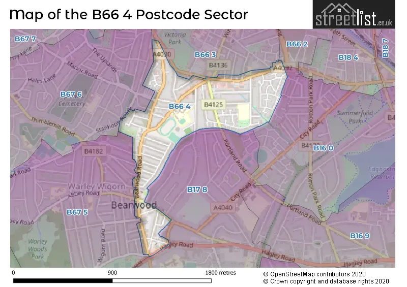 Map of the B66 4 and surrounding postcode sector