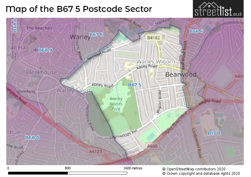 Map of the B67 5 and surrounding postcode sector