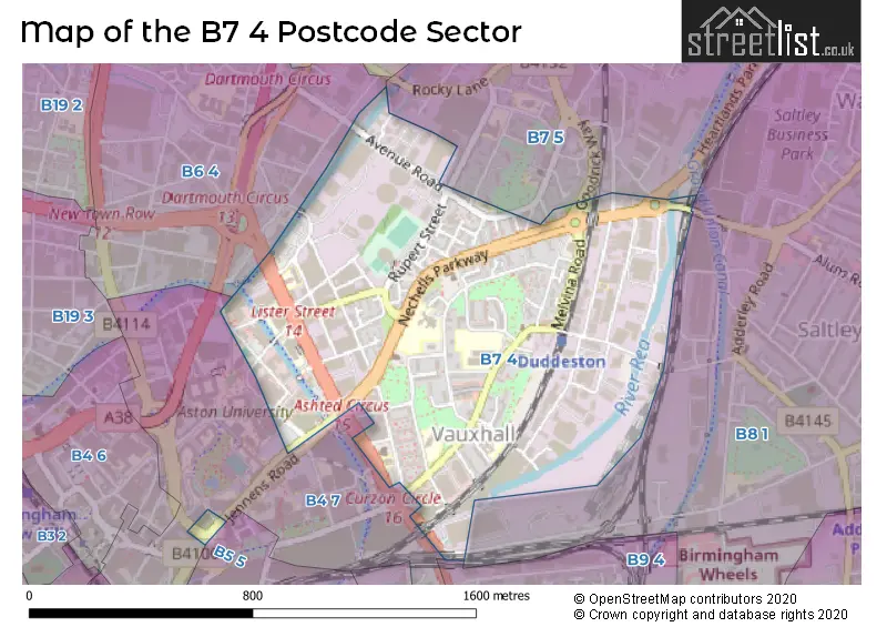 Map of the B7 4 and surrounding postcode sector