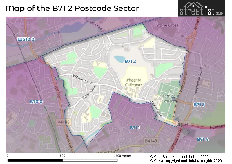 Map of the B71 2 and surrounding postcode sector