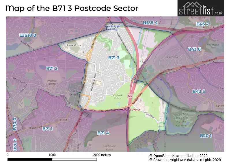 Map of the B71 3 and surrounding postcode sector