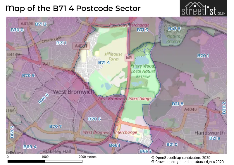 Map of the B71 4 and surrounding postcode sector