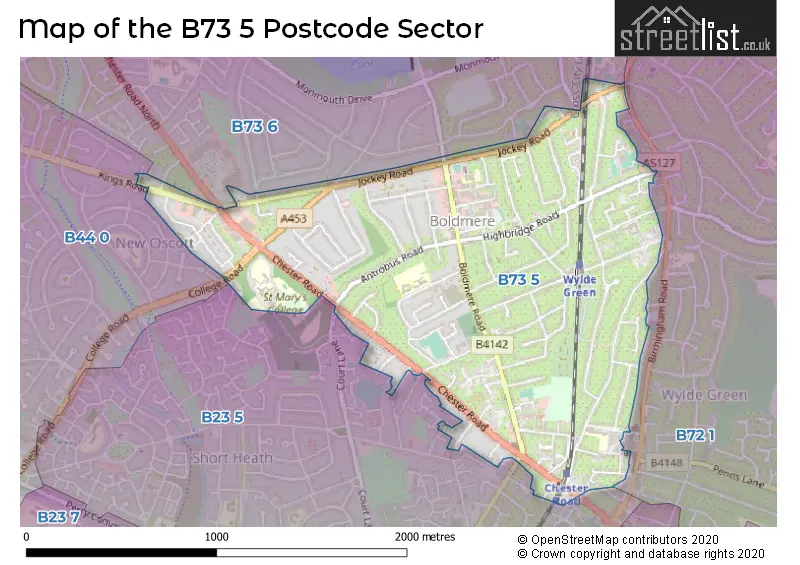 Map of the B73 5 and surrounding postcode sector