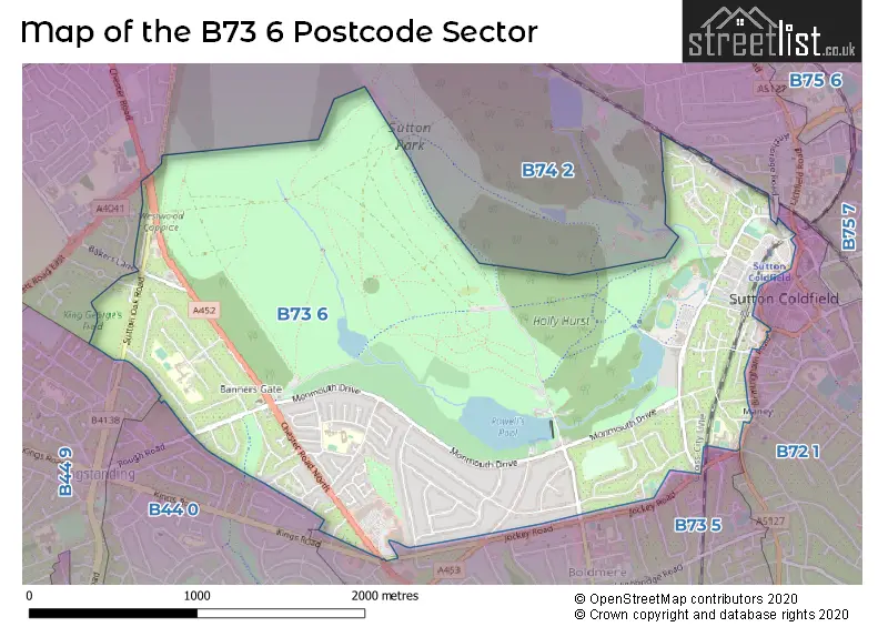 Map of the B73 6 and surrounding postcode sector