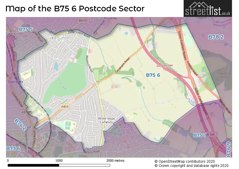 Map of the B75 6 and surrounding postcode sector