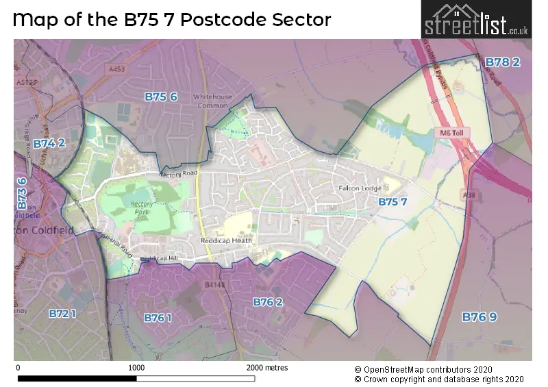 Map of the B75 7 and surrounding postcode sector