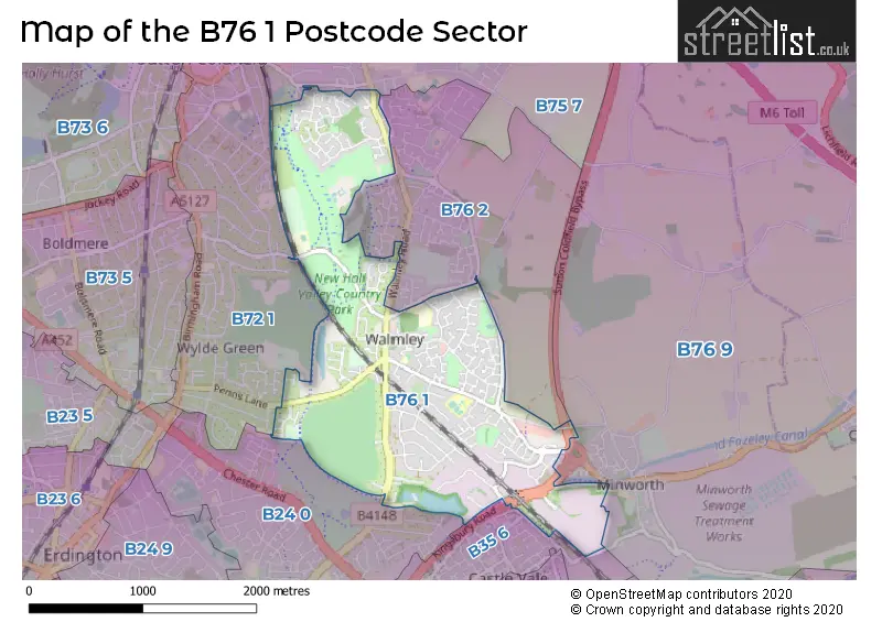 Map of the B76 1 and surrounding postcode sector