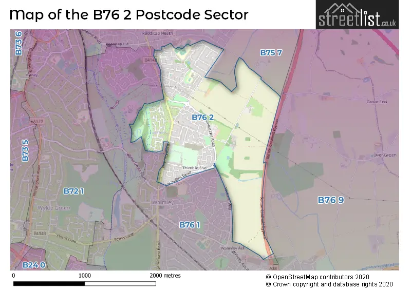 Map of the B76 2 and surrounding postcode sector