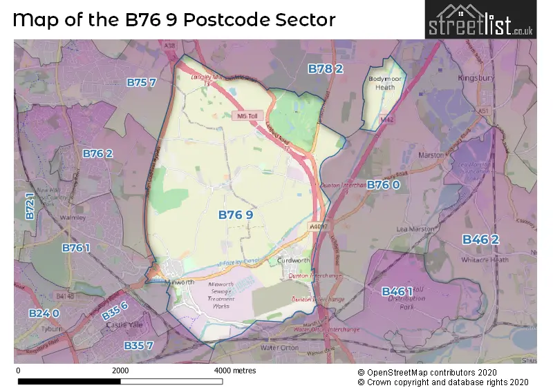 Map of the B76 9 and surrounding postcode sector
