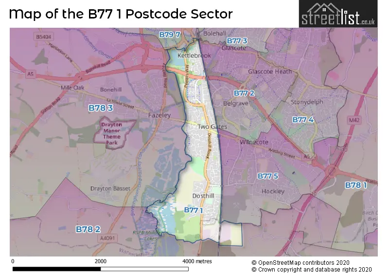 Map of the B77 1 and surrounding postcode sector