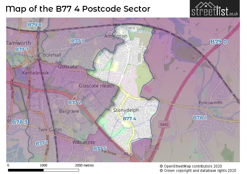 Map of the B77 4 and surrounding postcode sector