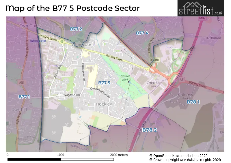 Map of the B77 5 and surrounding postcode sector