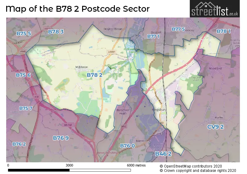 Map of the B78 2 and surrounding postcode sector