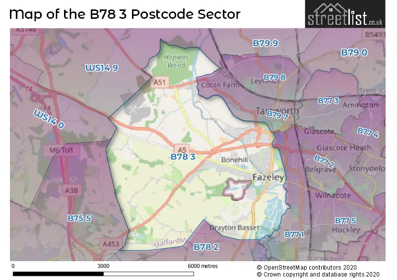 Map of the B78 3 and surrounding postcode sector