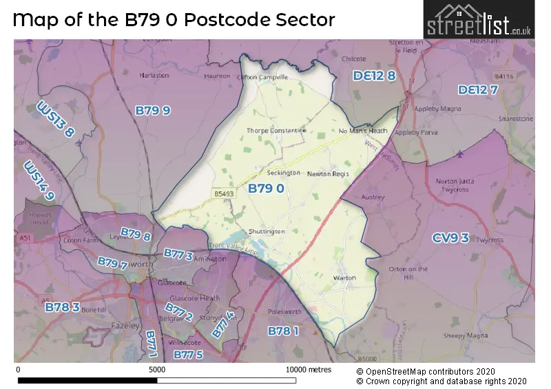 Map of the B79 0 and surrounding postcode sector