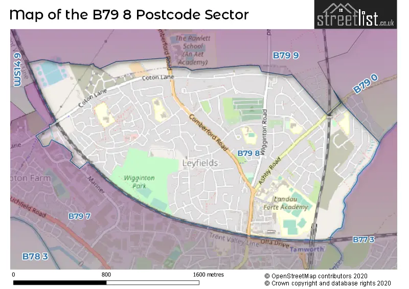 Map of the B79 8 and surrounding postcode sector