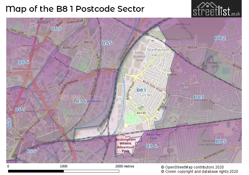 Map of the B8 1 and surrounding postcode sector