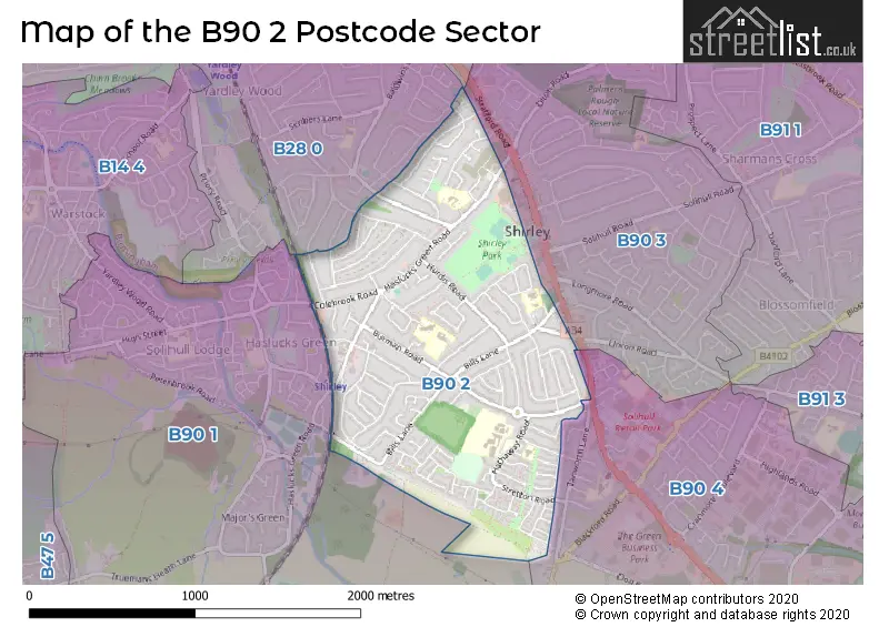 Map of the B90 2 and surrounding postcode sector