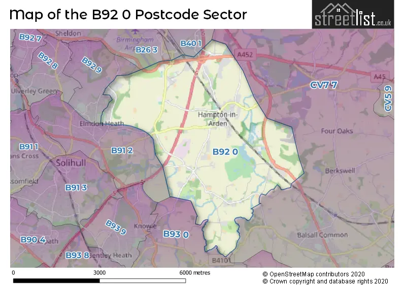 Map of the B92 0 and surrounding postcode sector