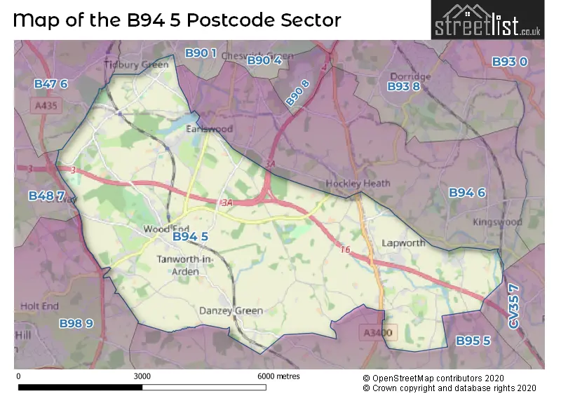 Map of the B94 5 and surrounding postcode sector