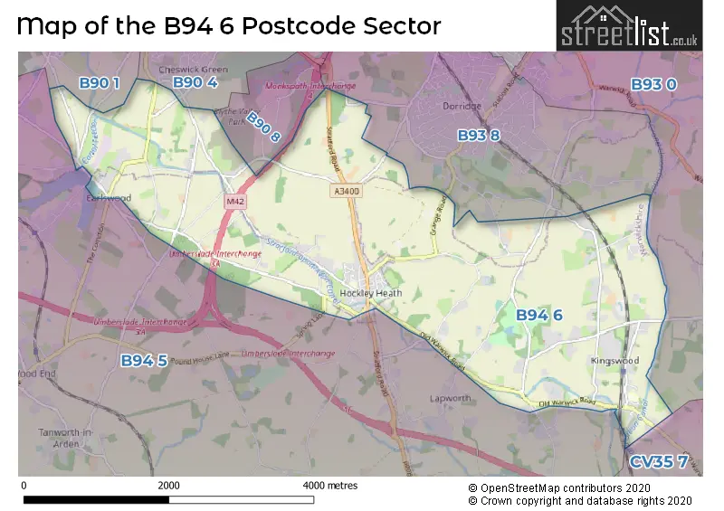 Map of the B94 6 and surrounding postcode sector