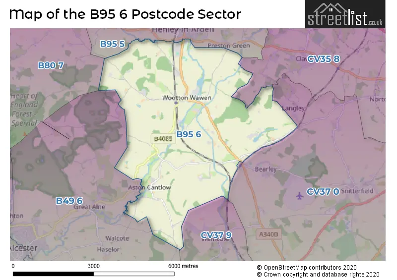 Map of the B95 6 and surrounding postcode sector