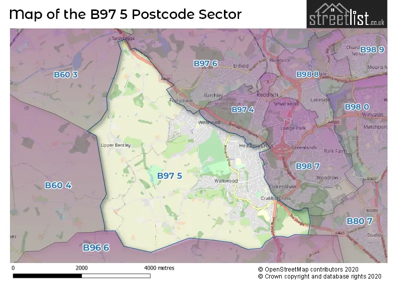Map of the B97 5 and surrounding postcode sector