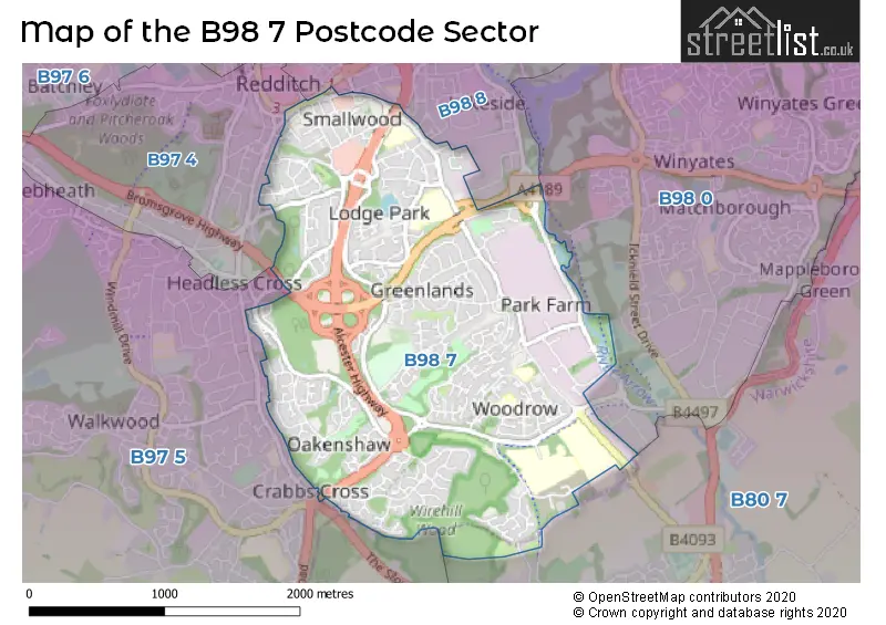 Map of the B98 7 and surrounding postcode sector