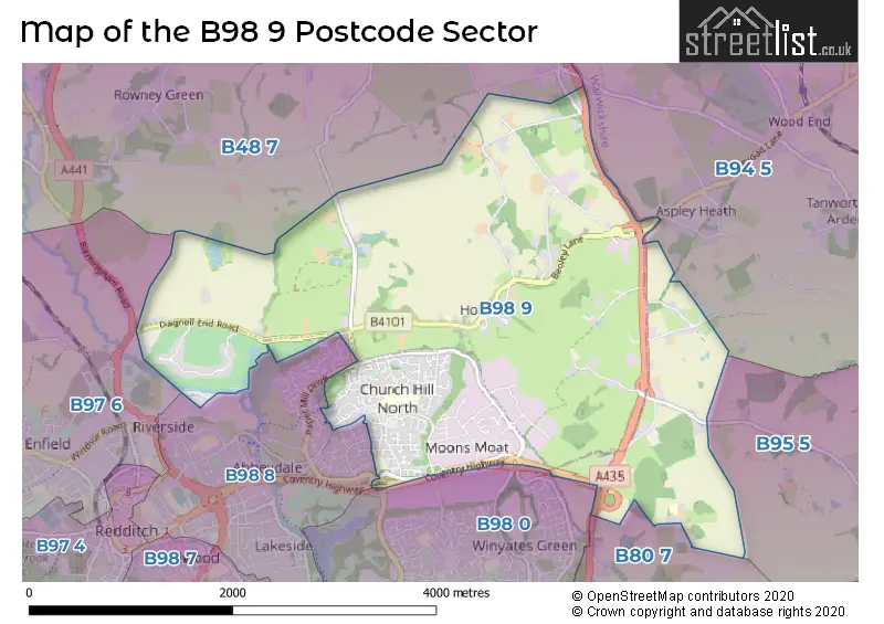 Map of the B98 9 and surrounding postcode sector