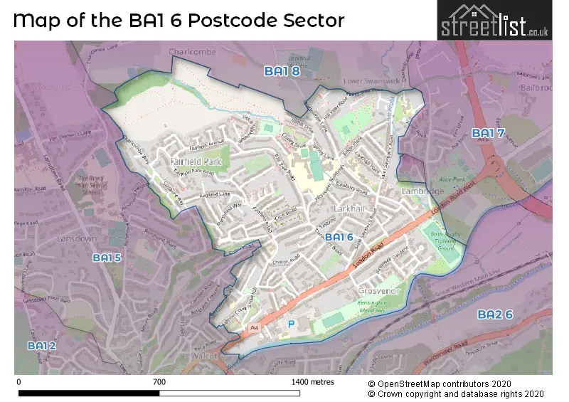 Map of the BA1 6 and surrounding postcode sector