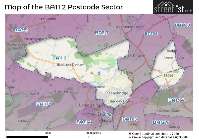 Map of the BA11 2 and surrounding postcode sector