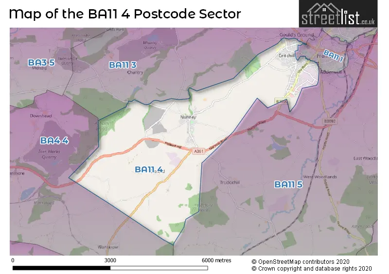 Map of the BA11 4 and surrounding postcode sector