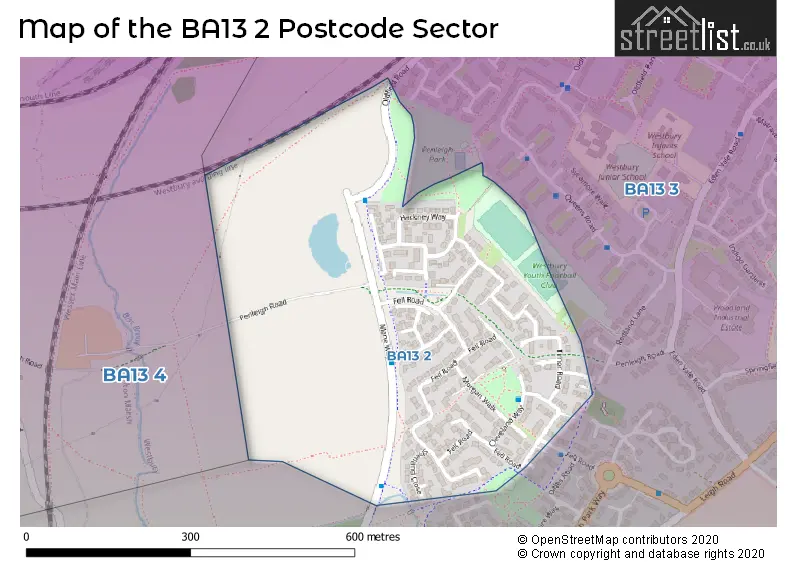 Map of the BA13 2 and surrounding postcode sector