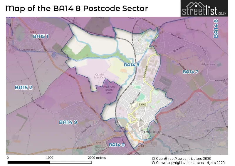 Map of the BA14 8 and surrounding postcode sector