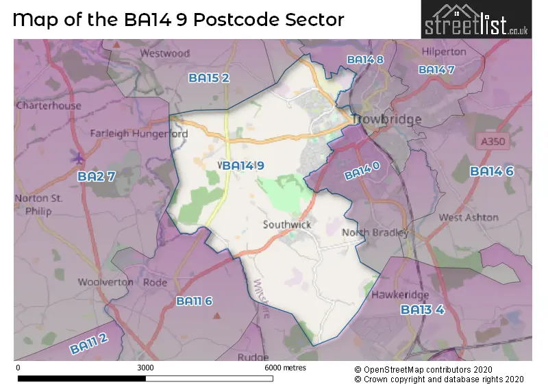 Map of the BA14 9 and surrounding postcode sector