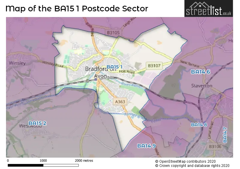 Map of the BA15 1 and surrounding postcode sector