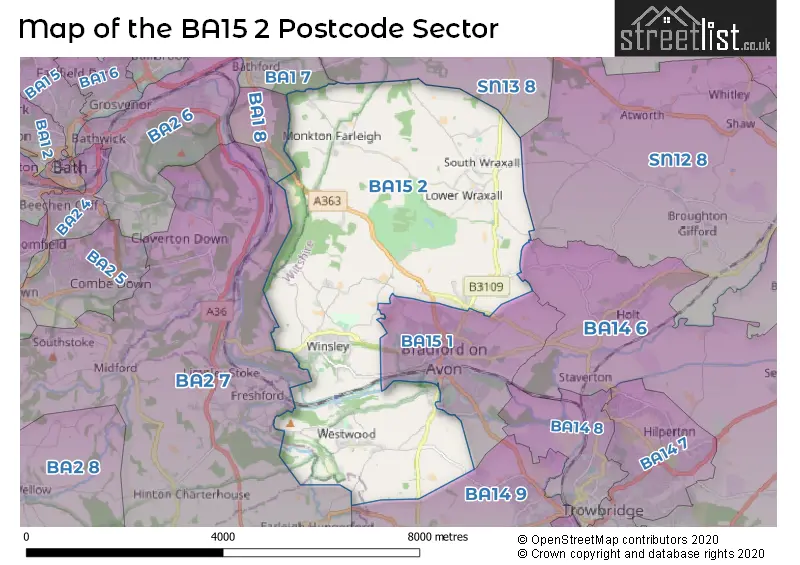 Map of the BA15 2 and surrounding postcode sector