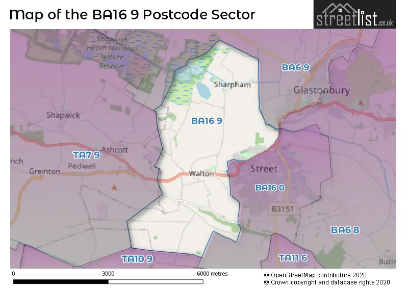 Map of the BA16 9 and surrounding postcode sector