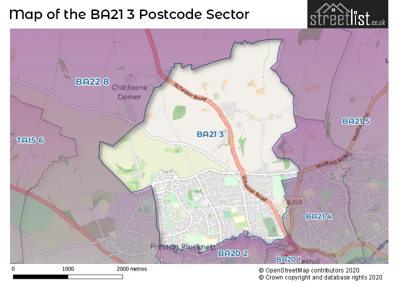 Map of the BA21 3 and surrounding postcode sector
