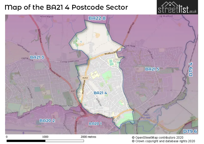 Map of the BA21 4 and surrounding postcode sector